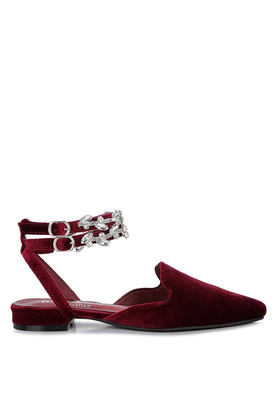 SALOME Burgundy Velvet Luxe Jewelled Flat Mules | Slay Eclectic