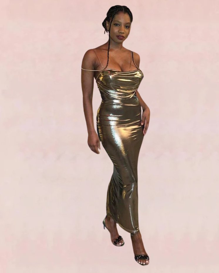 Scintilla Bodycon Maxi Dress - Gold-Slay Eclectic