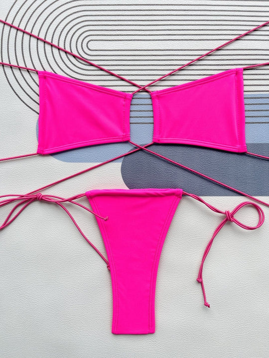 Sexy Bikini Solid Color Chest Pad Swimsuit Swimsuit-Slay Eclectic