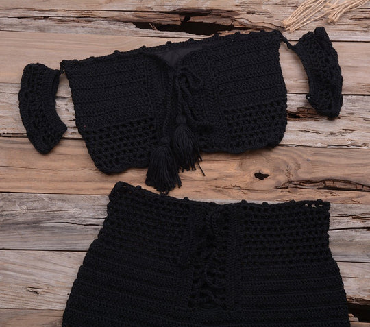 Sexy Strap Hand Crocheting Woven Hollowed Bikini Split Swimsuit | Slay Eclectic