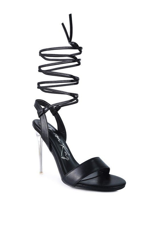 SHEENY CLEAR STILETTO LACE UP SANDAL-Slay Eclectic