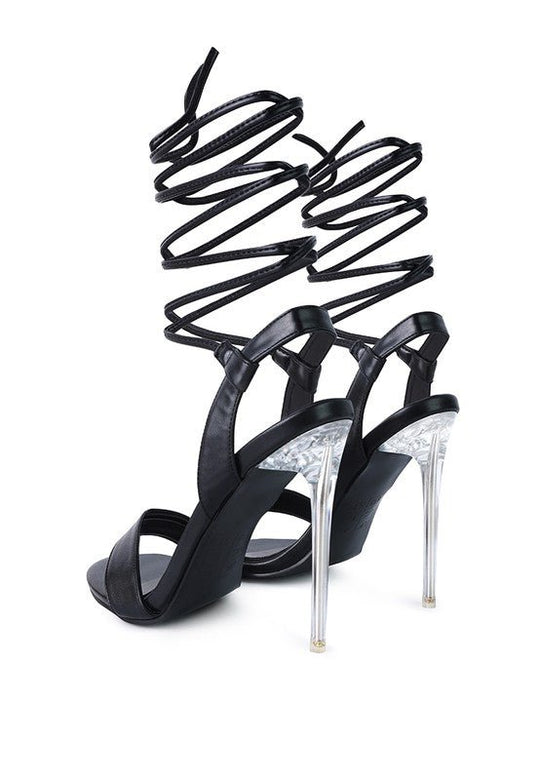 SHEENY CLEAR STILETTO LACE UP SANDAL-Slay Eclectic