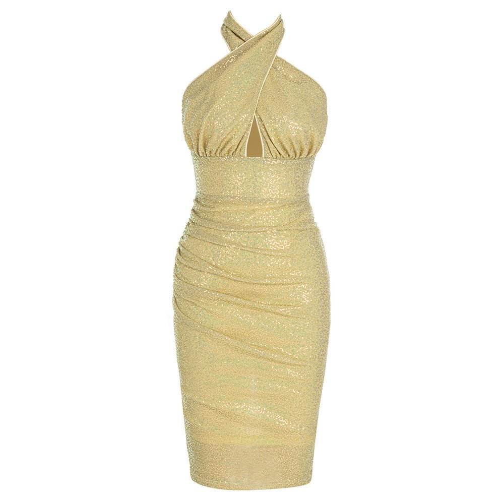 Shimmer Bandage Mini Dress - Khaki | Slay Eclectic