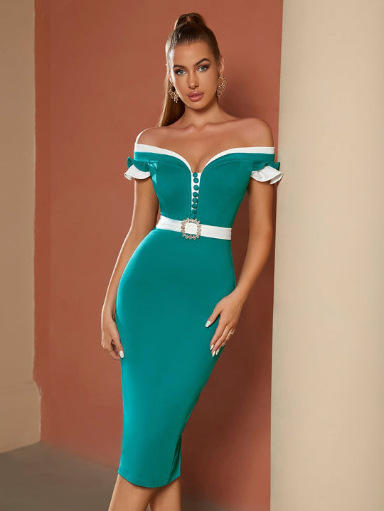 Silhouette Bandage Midi Dress - Green-Slay Eclectic