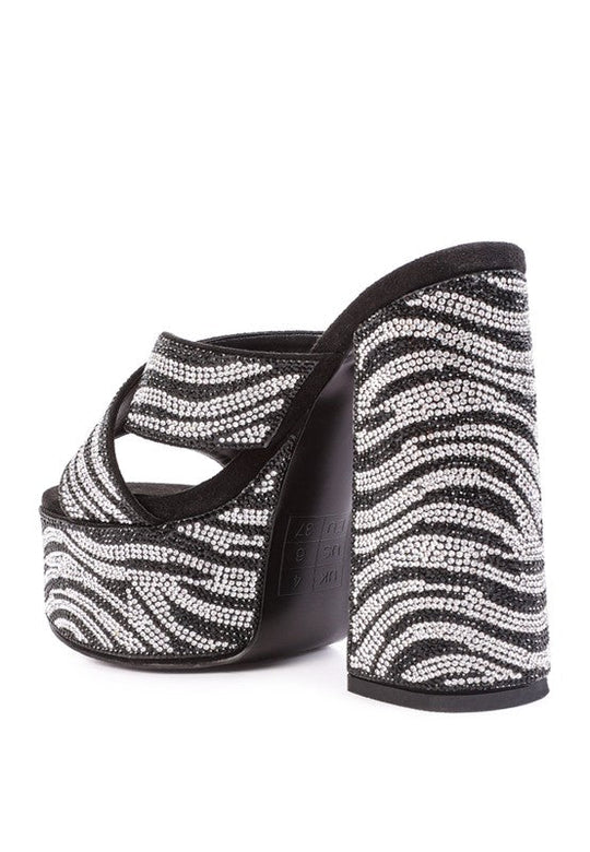 SINFUL HIGH PLATFORM PATTERNED DIAMANTE SLIDES-Slay Eclectic