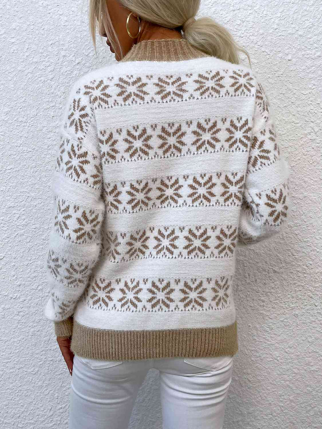 Snowflake Pattern Mock Neck Sweater-Slay Eclectic