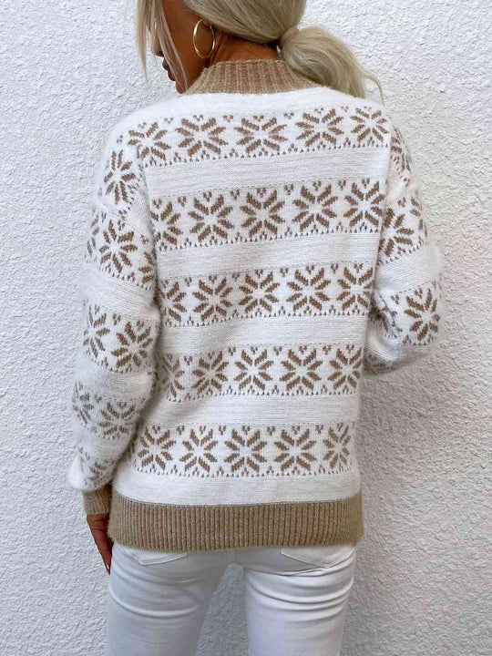 Snowflake Pattern Mock Neck Sweater | Slay Eclectic