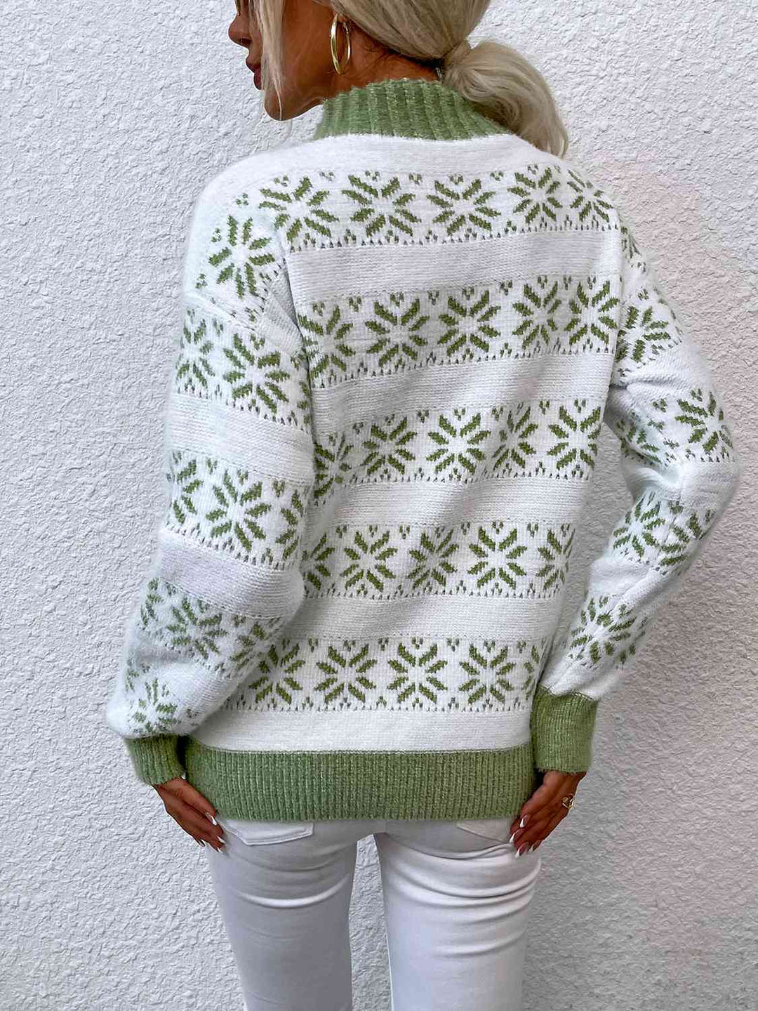 Snowflake Pattern Mock Neck Sweater-Slay Eclectic