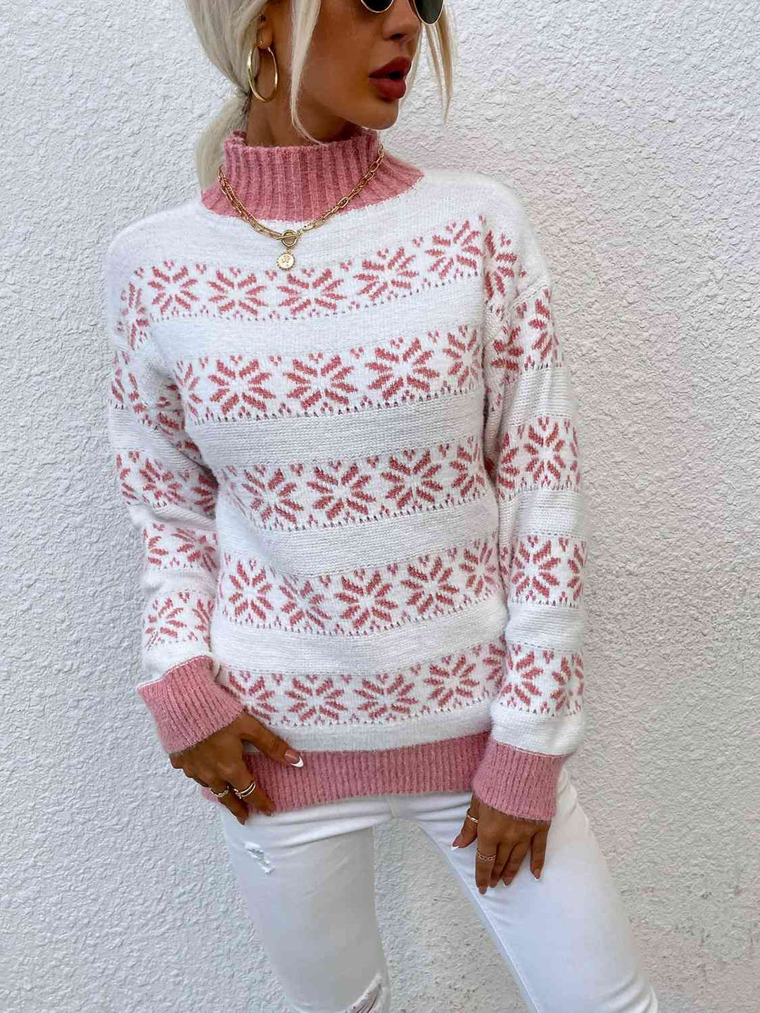 Snowflake Pattern Mock Neck Sweater | Slay Eclectic