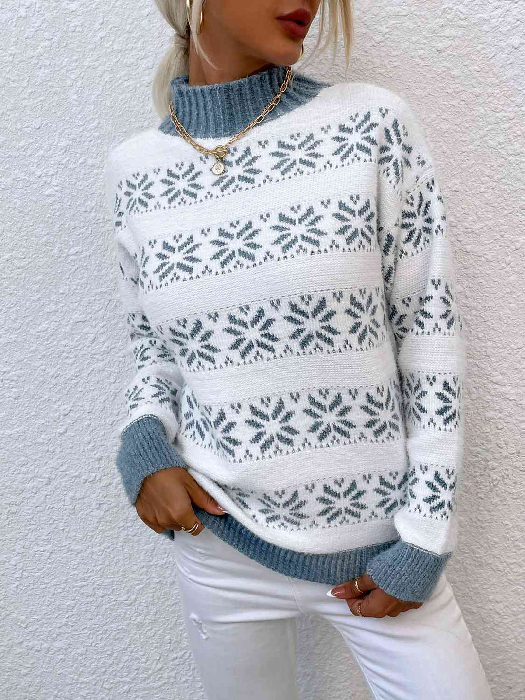 Snowflake Pattern Mock Neck Sweater | Slay Eclectic