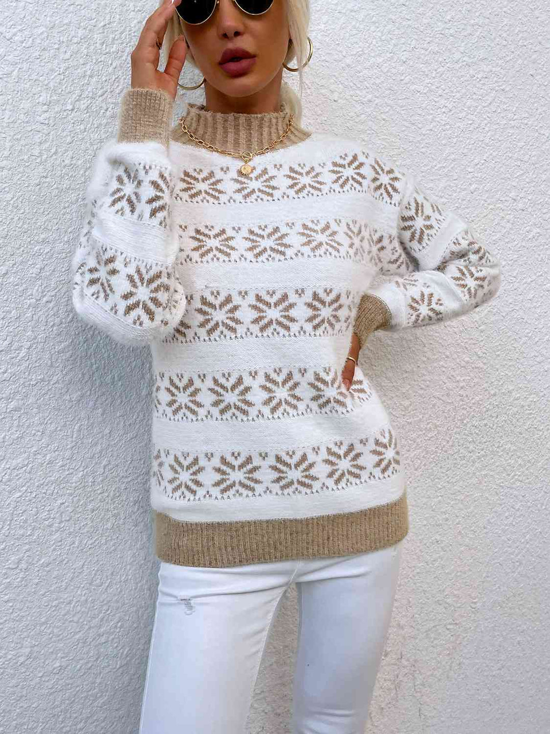 Snowflake Pattern Mock Neck Sweater | Slay Eclectic