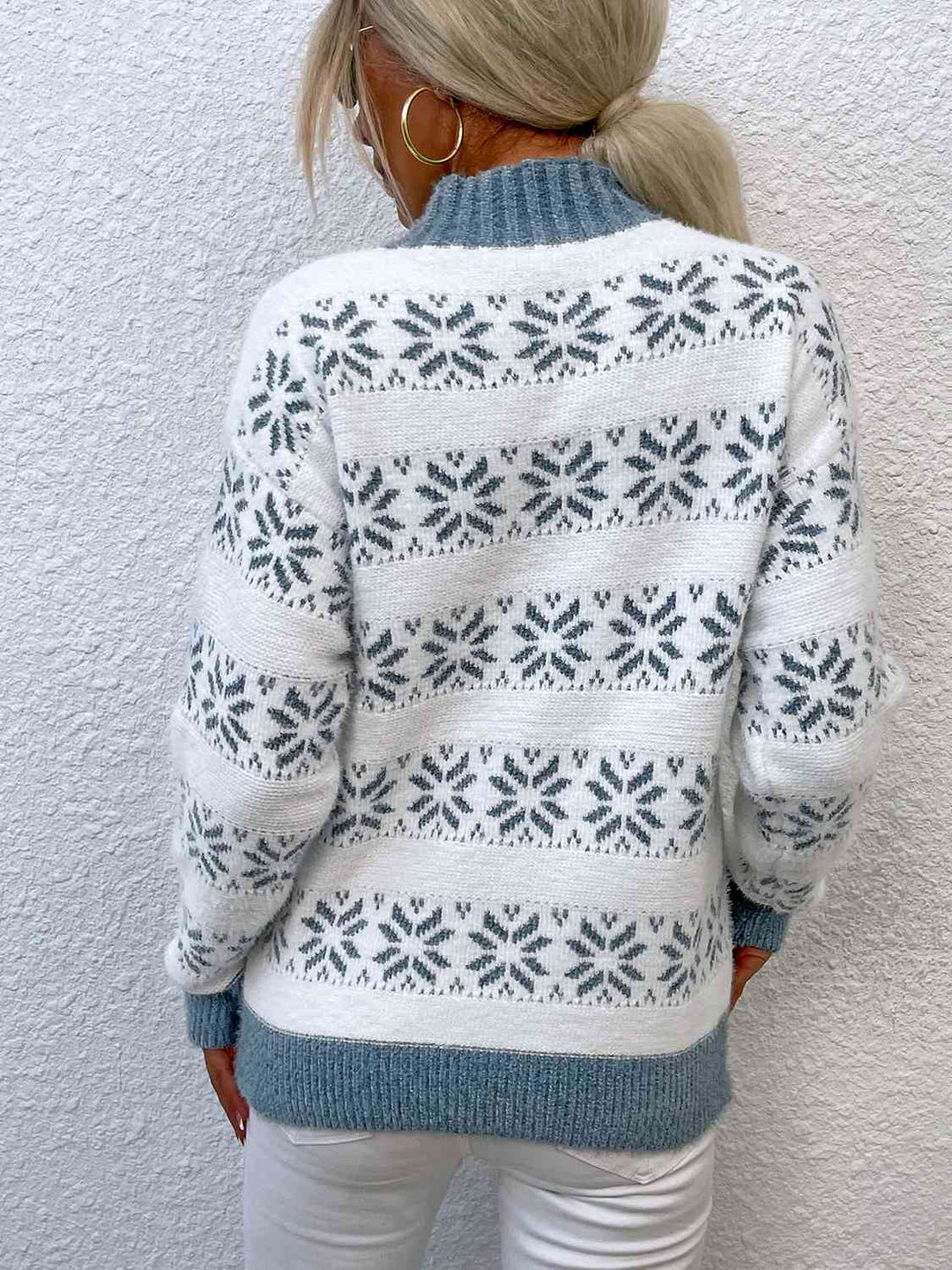 Snowflake Pattern Mock Neck Sweater-Slay Eclectic