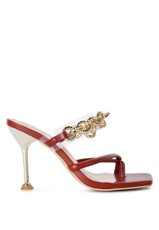 Social Bee Link Chain Embellished Heel Sandals-Slay Eclectic