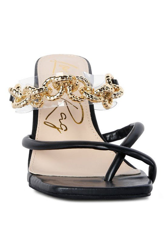 Social Bee Link Chain Embellished Heel Sandals-Slay Eclectic