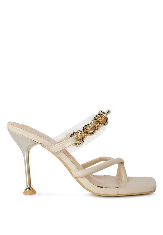 Social Bee Link Chain Embellished Heel Sandals-Slay Eclectic