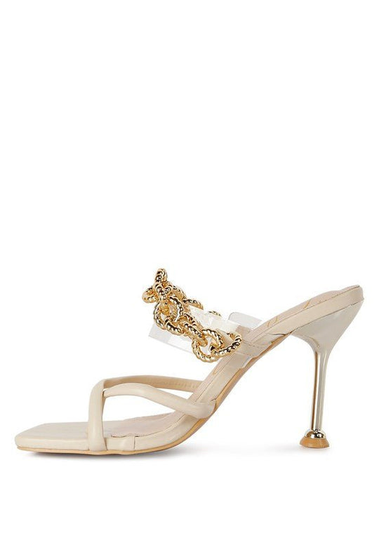 Social Bee Link Chain Embellished Heel Sandals-Slay Eclectic