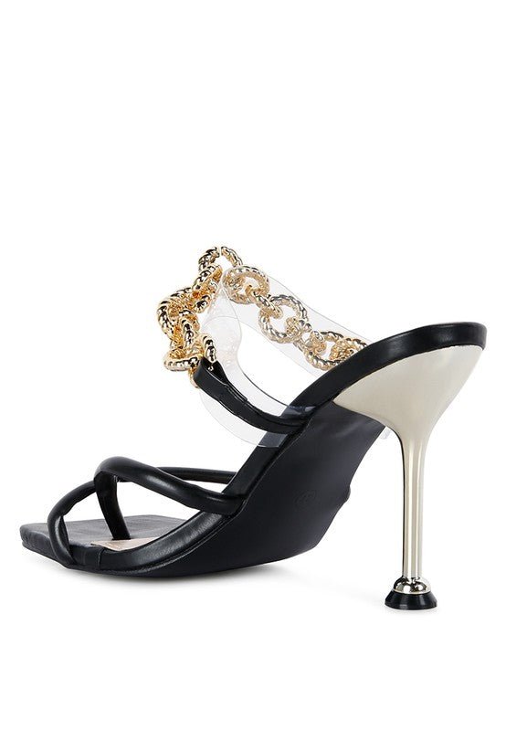 Social Bee Link Chain Embellished Heel Sandals-Slay Eclectic