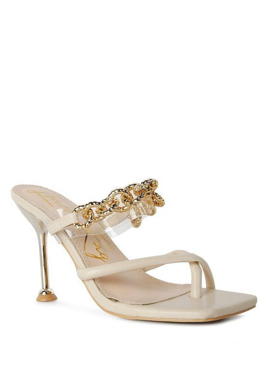 Social Bee Link Chain Embellished Heel Sandals-Slay Eclectic