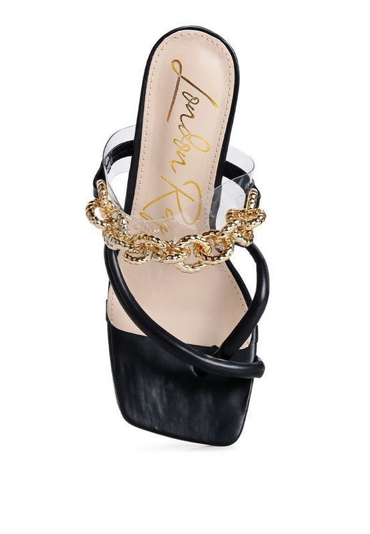 Social Bee Link Chain Embellished Heel Sandals-Slay Eclectic