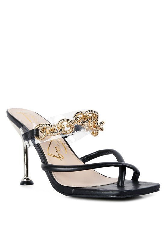 Social Bee Link Chain Embellished Heel Sandals-Slay Eclectic