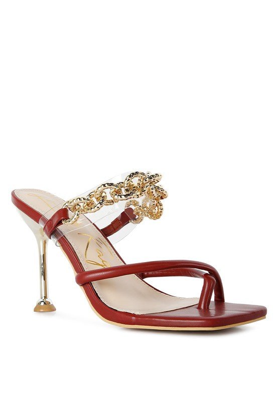 Social Bee Link Chain Embellished Heel Sandals-Slay Eclectic