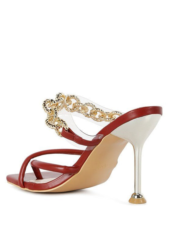 Social Bee Link Chain Embellished Heel Sandals-Slay Eclectic