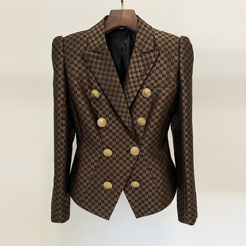 Sophisticated Geometric Jacquard Double Breasted Blazer for Modern Office Elegance - Slay Eclectic