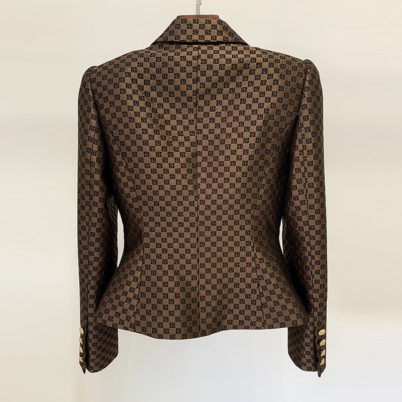 Sophisticated Geometric Jacquard Double Breasted Blazer for Modern Office Elegance-Slay Eclectic