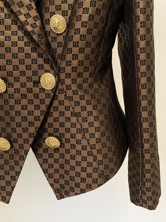 Sophisticated Geometric Jacquard Double Breasted Blazer for Modern Office Elegance-Slay Eclectic