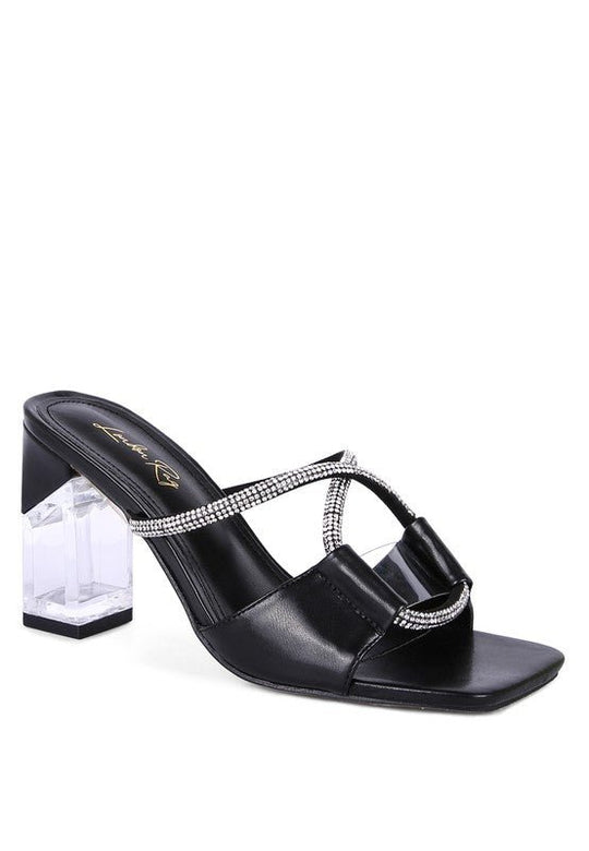 Sparkle Loop Square Toe Mid Heel Sandals-Slay Eclectic