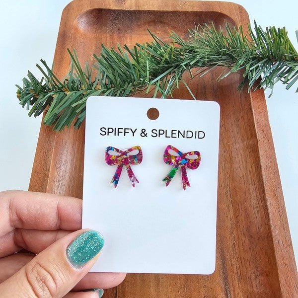 Sparkling Pink Bow Stud Earrings | Slay Eclectic