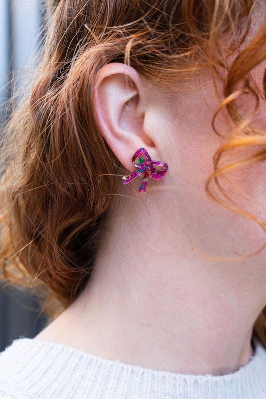 Sparkling Pink Bow Stud Earrings | Slay Eclectic