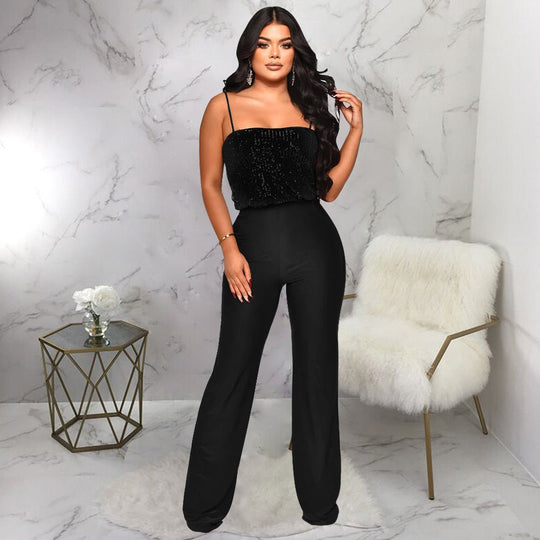 Sparkling Seduction Spaghetti Strap Slim Fit Jumpsuit - Black-Slay Eclectic