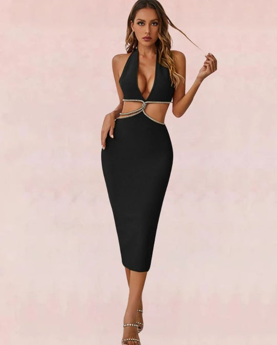 Starry Glam Bandage Midi Dress - Black | Slay Eclectic