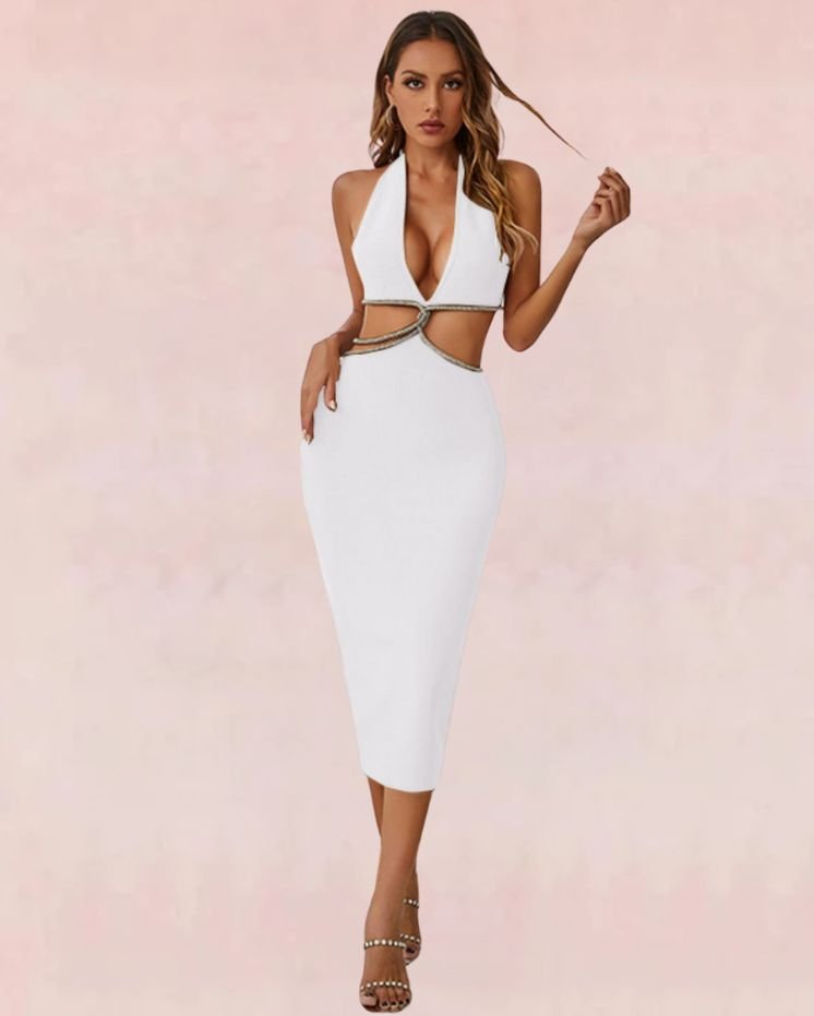 Starry Glam Bandage Midi Dress - White-Slay Eclectic