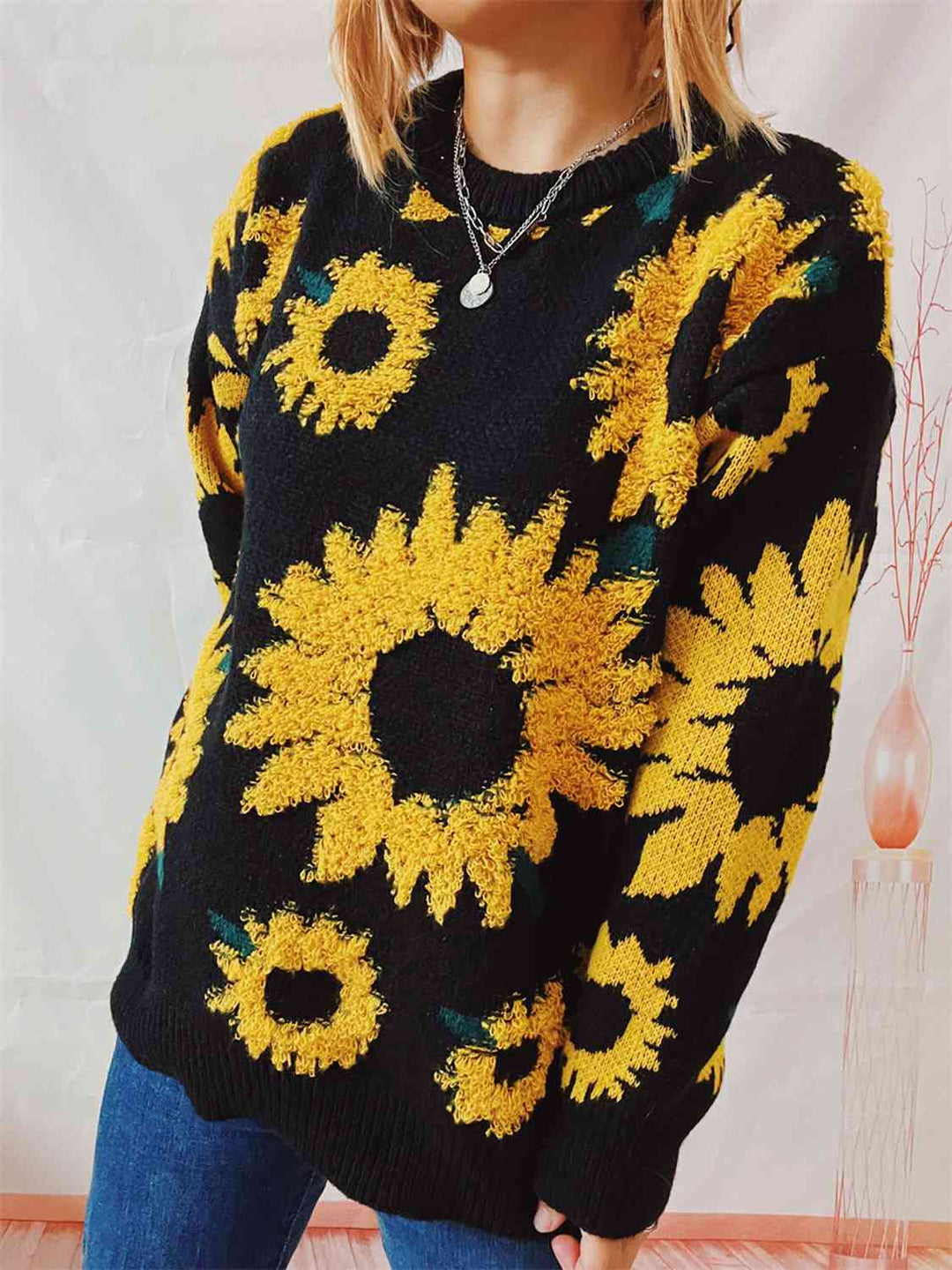 Sunflower Dropped Shoulder Long Sleeve Sweater | Slay Eclectic