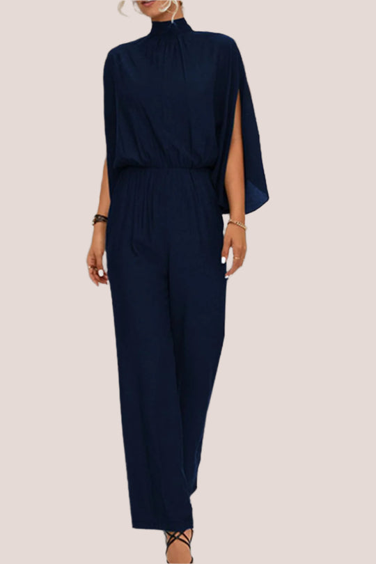 Sway in Style Mock Neck Split Sleeve Jumpsuit - Dark Navy Blue-Slay Eclectic