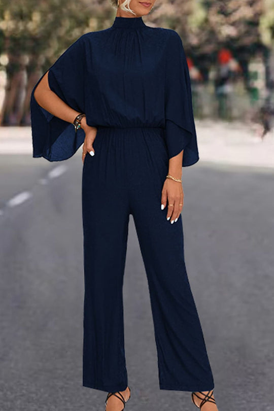 Sway in Style Mock Neck Split Sleeve Jumpsuit - Dark Navy Blue-Slay Eclectic