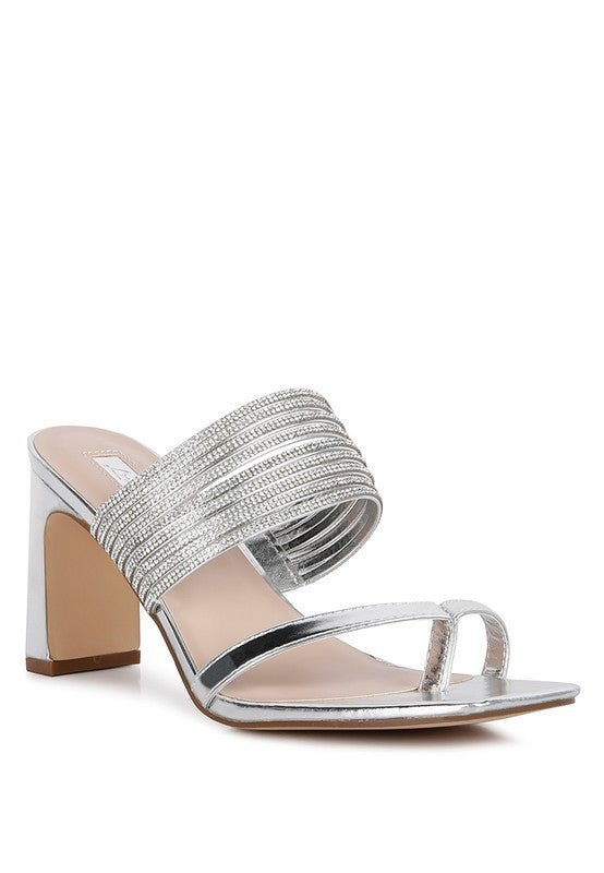 Swaying Crystals Adorn Mid Block Sandals-Slay Eclectic