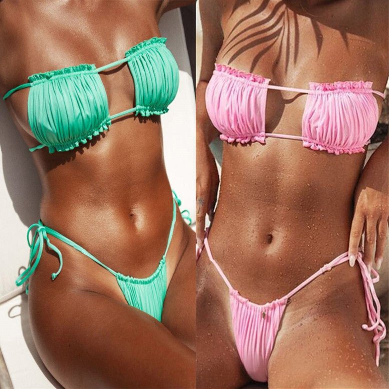 Swimsuit Sexy Pleated Hollow Out Cutout Bikini | Slay Eclectic