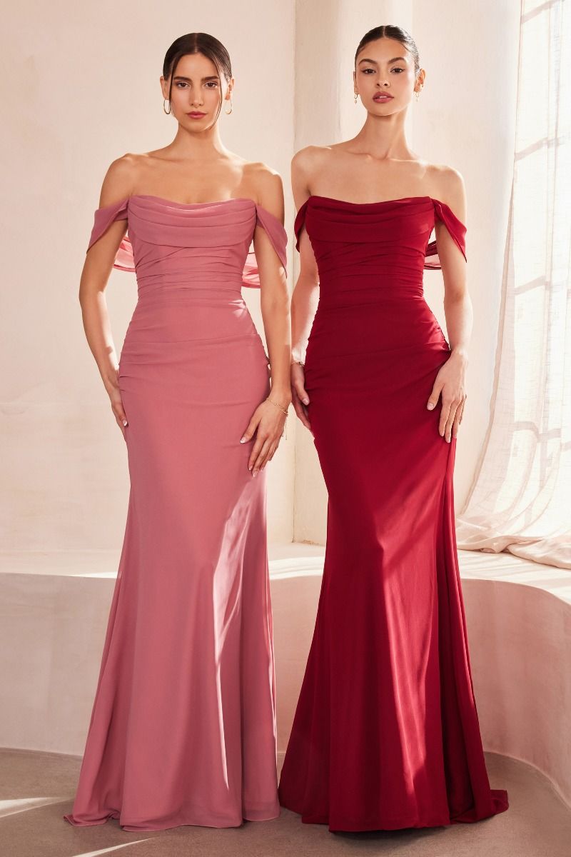 Off The Shoulder Round Neck Chiffon Fitted Dress-4
