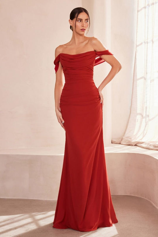Off The Shoulder Round Neck Chiffon Fitted Dress-7