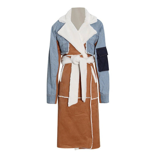 Urban Bohemian Lamb Wool Hooded Coat with Denim Accents for Winter - Slay Eclectic