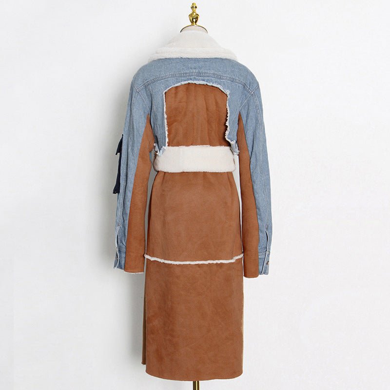 Urban Bohemian Lamb Wool Hooded Coat with Denim Accents for Winter - Slay Eclectic