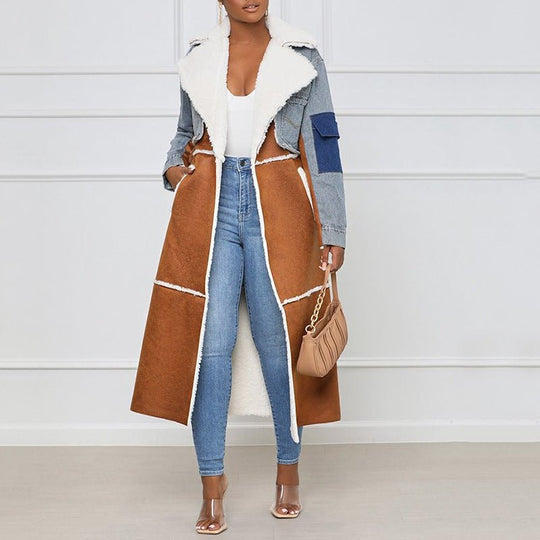 Urban Bohemian Lamb Wool Hooded Coat with Denim Accents for Winter - Slay Eclectic