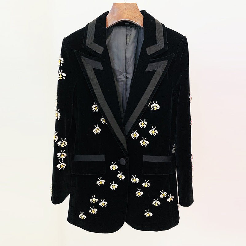 Velvet Glam Rhinestone-Studded Blazer for Autumn & Winter Elegance-Slay Eclectic