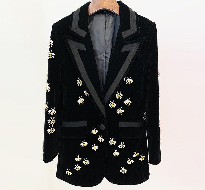 Velvet Glam Rhinestone - Studded Blazer for Autumn & Winter Elegance - Slay Eclectic