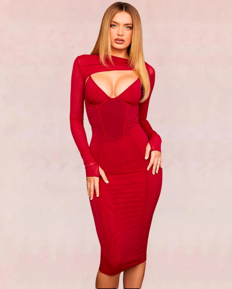 Vortex Bandage Midi Dress - Red | Slay Eclectic