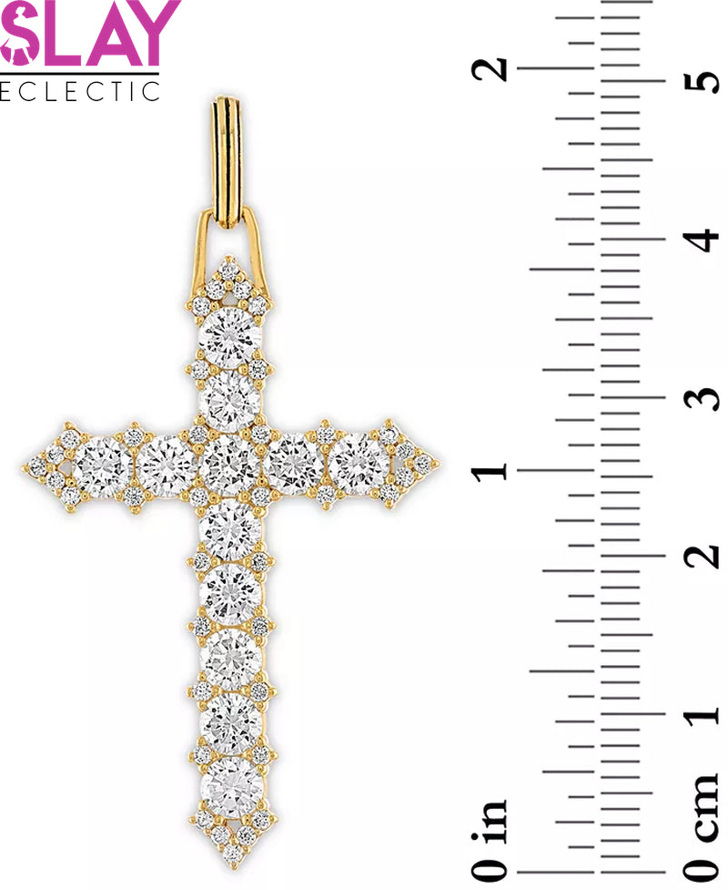 Radiant Faith: 14K Gold-Plated Sterling Silver Cubic Zirconia Cross Pendant for Men-Slay Eclectic