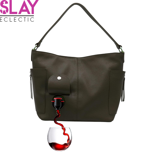 Vegan Leather Tote Bag with Hidden Insulated Flask Compartment and Dispenser with Spout That Holds 2 Bottles of Wine 1.5L (50Oz)! Perfect for Traveling, Concerts, Bachelorette Party!